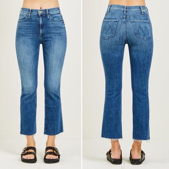 MOTHER Denim - MOTHER Mid Blue Frayed Hem Flare Jeans